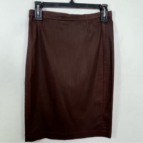 Peruvian Connection Brown Coated Premium Denim Pencil Skirt Size 2 - Picture 4 of 11